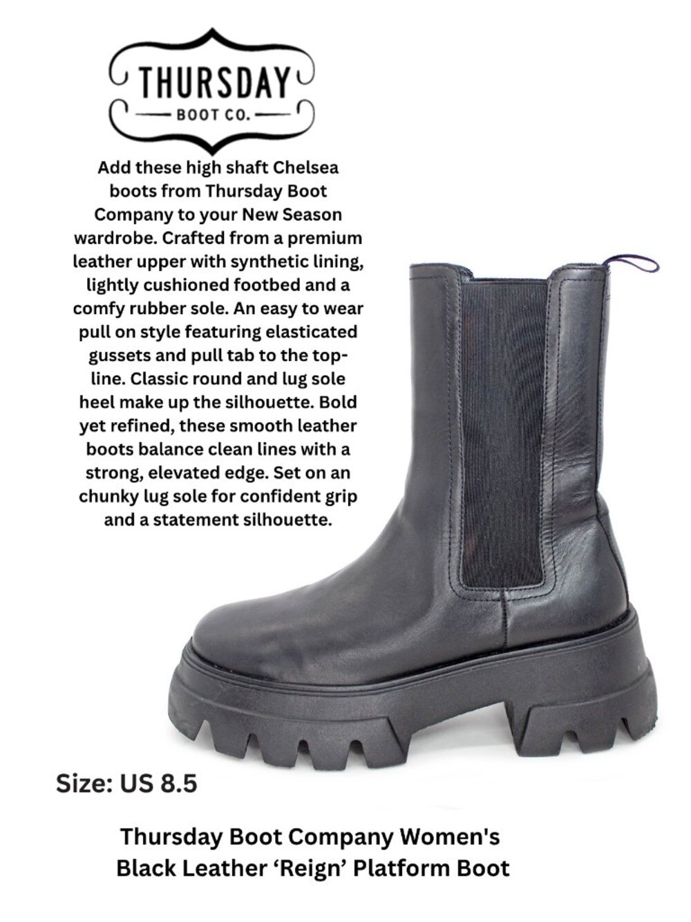 Thursday Boot Company Women's Black Leather ‘Reign’ Platform Boot